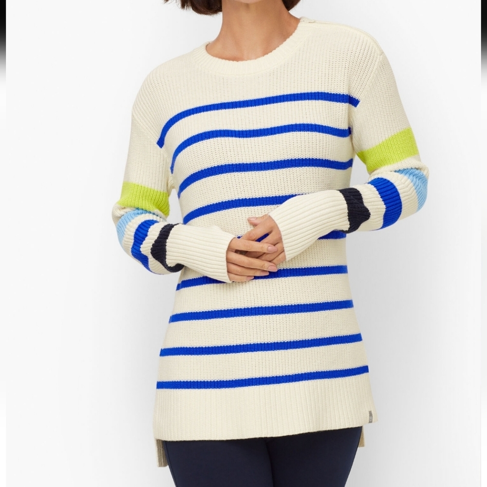 Talbots Multi Stripe Crewneck High-low Sweater 1X Nautical Coastal